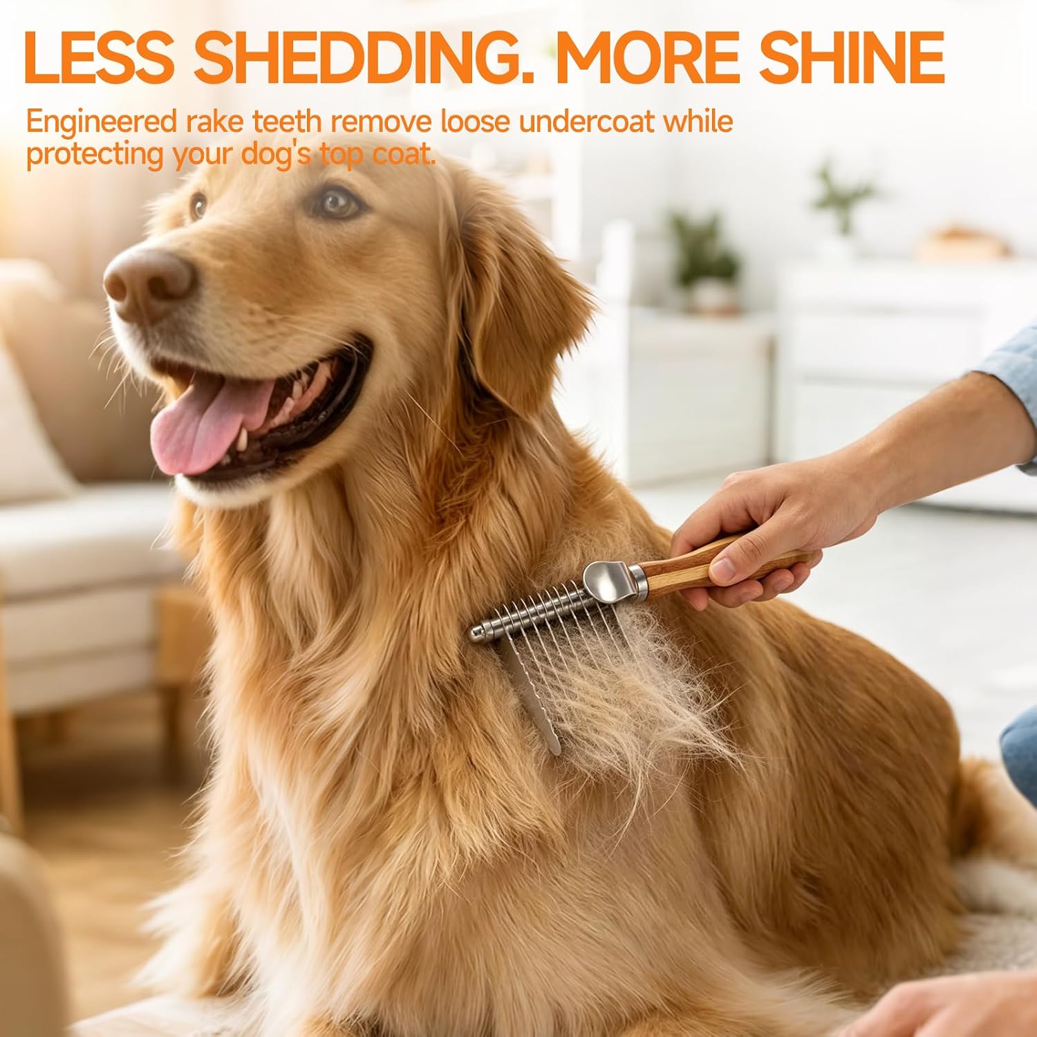 Pet Dematting Comb with Bamboo Handle, Dog Cat Grooming Brush for Removing Mats, Knots, Tangles & Loose Fur, Stainless Steel Undercoat Rake for Long & Short Haired Pets