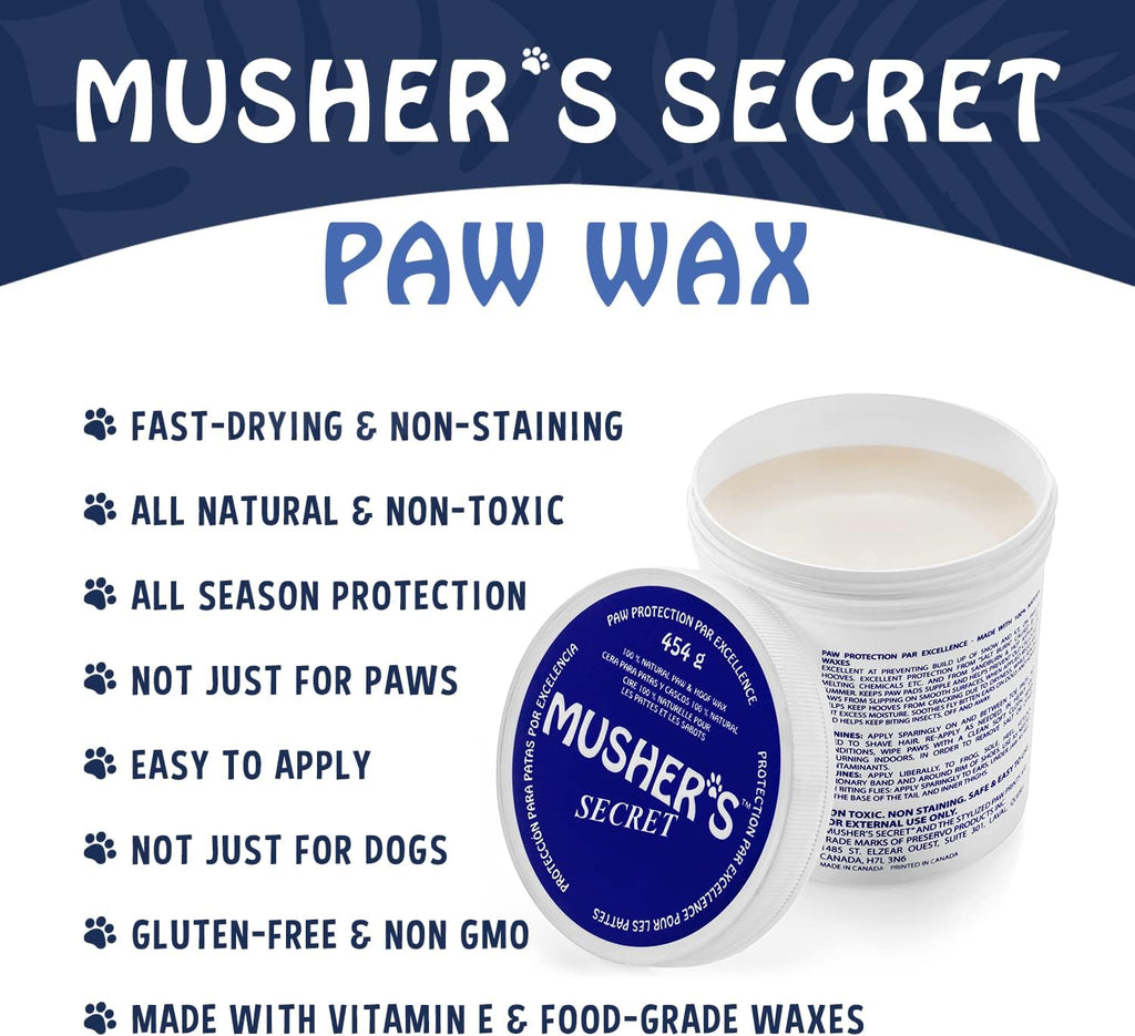 Musher's Secret Dog Paw Balm, Hot Pavement, Ice & Salt Protection, 454g | All-Natural Paw Balm, Lick-Safe & Non-Toxic Dog Paw Moisturizer for Dry, Cracked Paws, Dog Paw Wax with Vitamin E