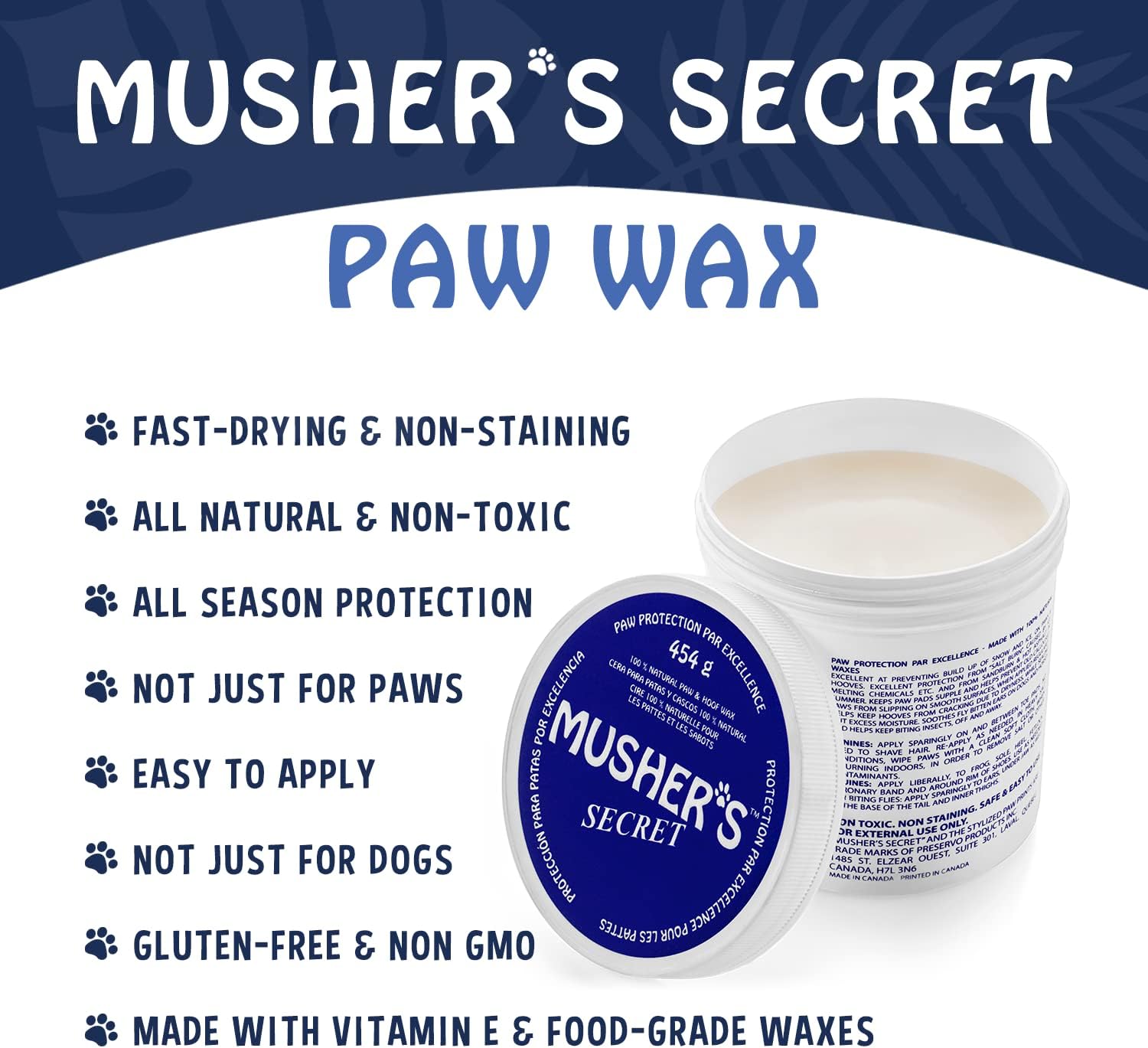 Musher's Secret Dog Paw Balm, Hot Pavement, Ice & Salt Protection, 454g | All-Natural Paw Balm, Lick-Safe & Non-Toxic Dog Paw Moisturizer for Dry, Cracked Paws, Dog Paw Wax with Vitamin E