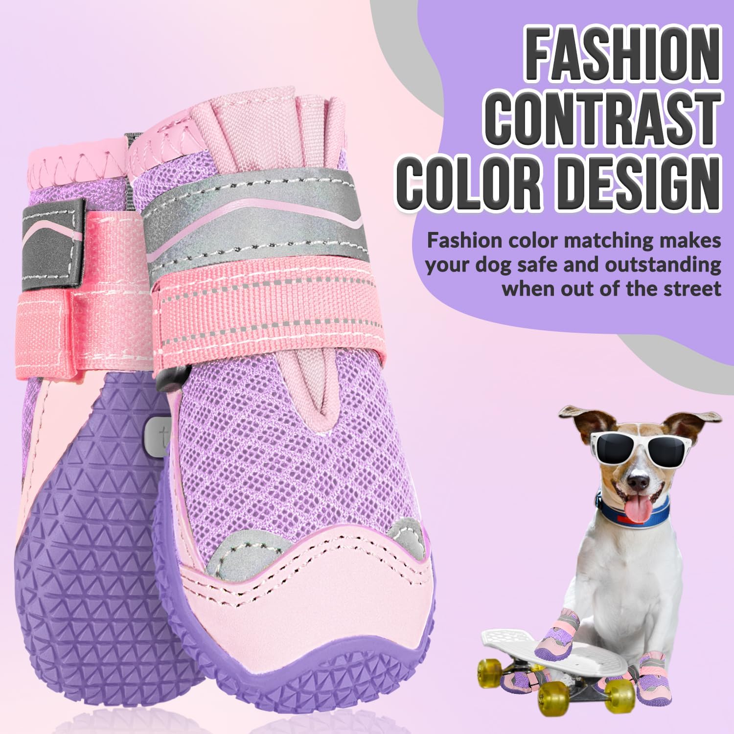 SlowTon Dog Shoes for Large Small Medium Dogs - Breathable Dog Boots | for Summer Hot Pavement, Paw Protector for Outdoor Walking Winter Snow, Anti-Slip Rubber Booties for Hardwood Floor, Pink 4