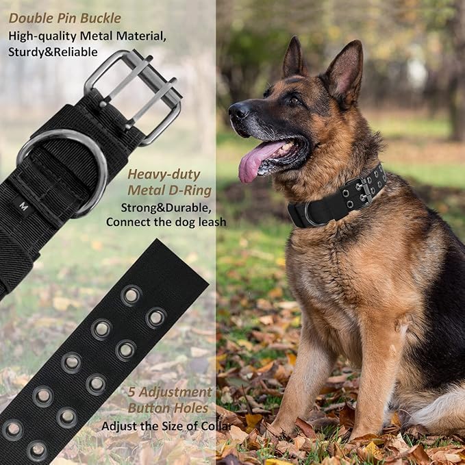 Tactical Dog Collar Military Adjustable Dog Collars Soft Nylon Training Collar with Patch Heavy Duty Metal Buckle Collars for Medium Large Dogs (Light Pink, M)