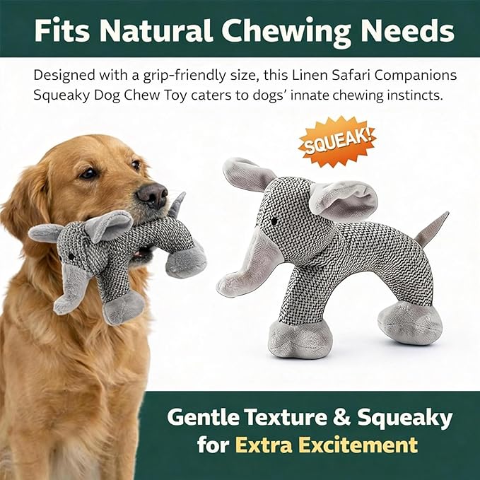 Linen Safari Companions, Squeaky Dog Chew Animals, with Durable Linen Material, Durable and Resistant to Chewing, for Relieve Dog's Boredom (Elephant+Sheep)