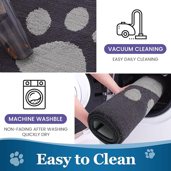 Buganda Dog Door Mat for Muddy Paws, Absorbent Dirt Trapper Washable Indoor Doormats, Non Slip Low-Profile Mud Mat for Dogs, Front Entrance Doormat for Inside Floor (59x35 Inches, Dark Grey)