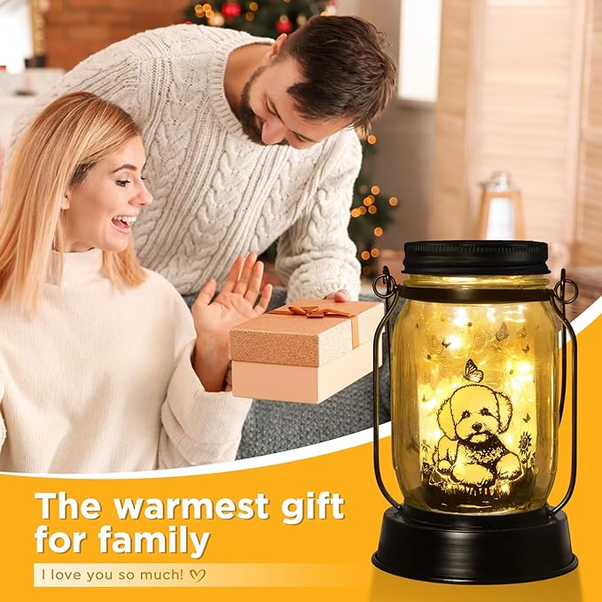 kyoryuger Bichon Dog Gifts for Women/Men Bichon Frise Solar Lanterns Birthday Dog Lovers Lantern Pet Loss Dog Memorial Lights Solar Garden Decoration for Yard, Patio,Backyard,Porch Torches Light