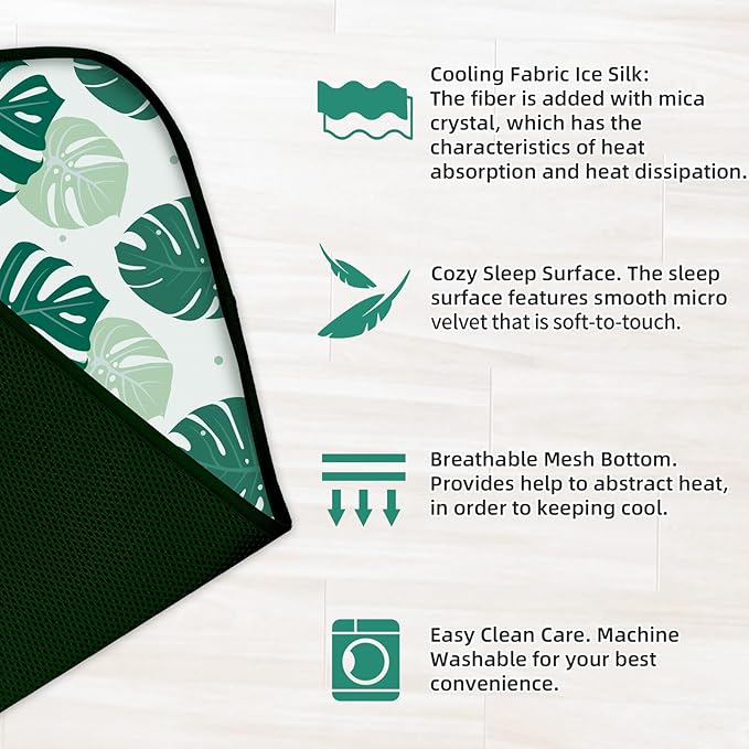 NWK Pet Cooling Mat - Ice Silk Cooling Mat for Dogs & Cats Portable & Washable Pet Cooling Blanket, Car Seats, Beds for Summer (1, Green Leaf, 16’’ X 20’’ X 0.3)