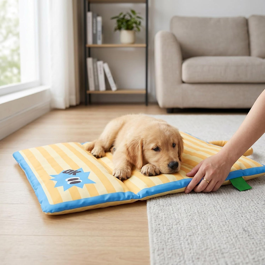 Reversible Dog Crate Pad | Cool Warm, Foldable, Pet Bed Mat, with Handle for Dogs Pets Indoor Travel