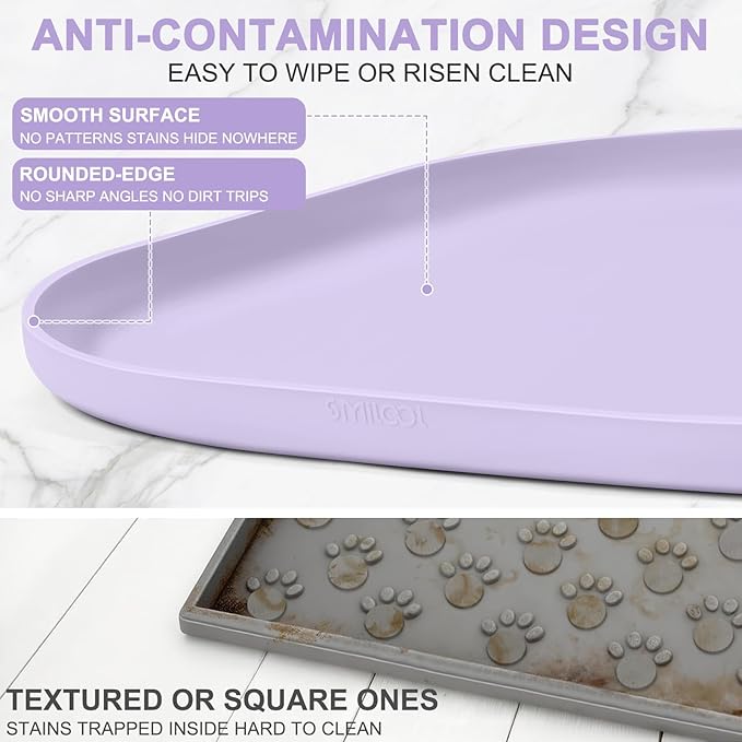 Silicone Pet Food Mat with Raised Edge for Food and Water Bowl, Dog Feeding Mats, Cat Food Trays for Floor Waterproof, Rubber Tray for Dogs and Cats, 22 x 14 x 0.8 Light Purple
