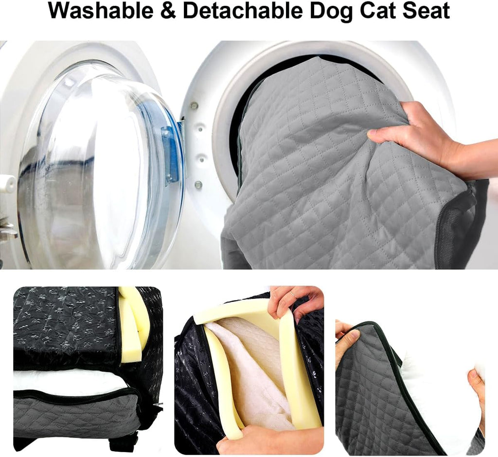 Dog Car Seat for Small Medium Dogs Pet Up to 40 lbs Gray | Detachable Washable, Soft Pet Booster Travel Bed for Front & Seat with Safety Leash Belt