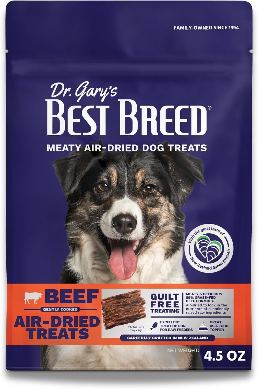 Dr. Gary’s Best Breed Air-Dried Dog Treats & Food Topper – Grass-Fed New Zealand Beef, Single Protein for Sensitive Dogs, Grain-Free (4.5 oz)