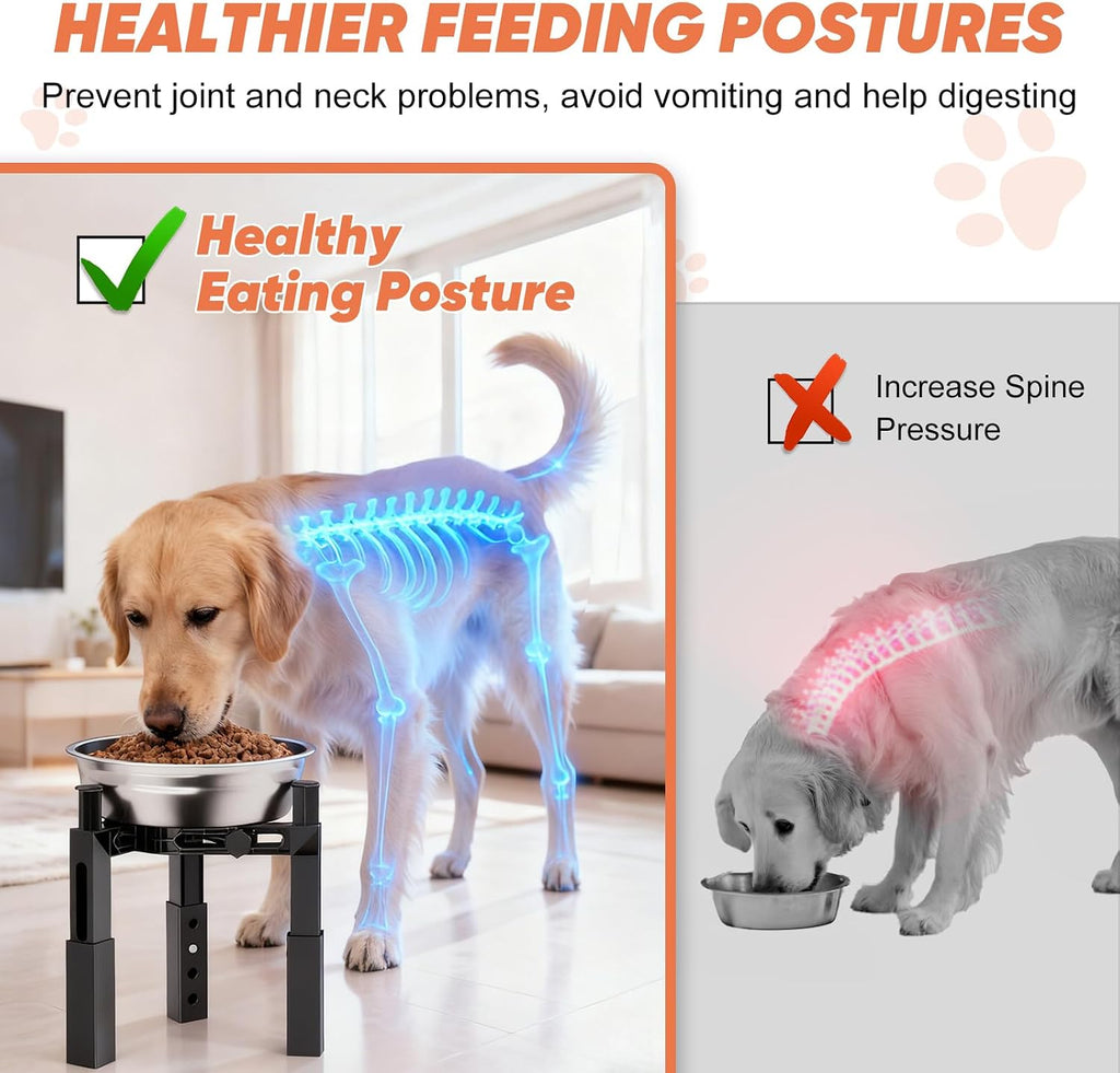 XIAZ Dog Bowl Stand Elevated Food Water Bowl Holder for Large Medium Small Sized Dog, Heights&Width Adjustable, Non-Slip, Durable, Elevated Feeding Bowl Stand for All Dogs Bowls 2PCS