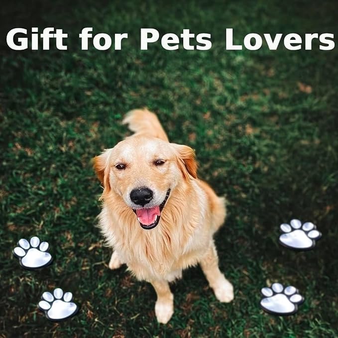 Paw Print Solar Lights - Outdoor Garden Decoration Waterproof, Cat Dog Animal Outdoor Garden (Set of 4), Grave Memorial Gifts, Gifts for Cat Dog Lovers (Purple Lights)