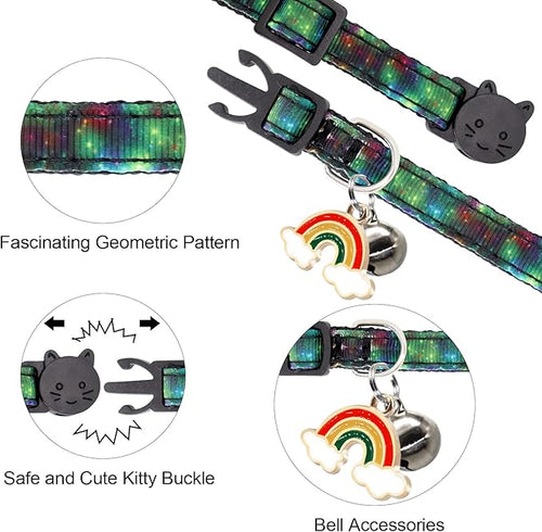 2 Pack Breakaway Cat Collar with Bells, Adjustable Kitten Safety Collars for Boys & Girls, Black+White