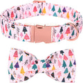 Christmas Dog Collar, Pink Christmas Tree Soft Comfortable Collars with Bow Adjustable Pet Collar with Premium Metal Buckle Puppy Necklace for Small Girl Dogs