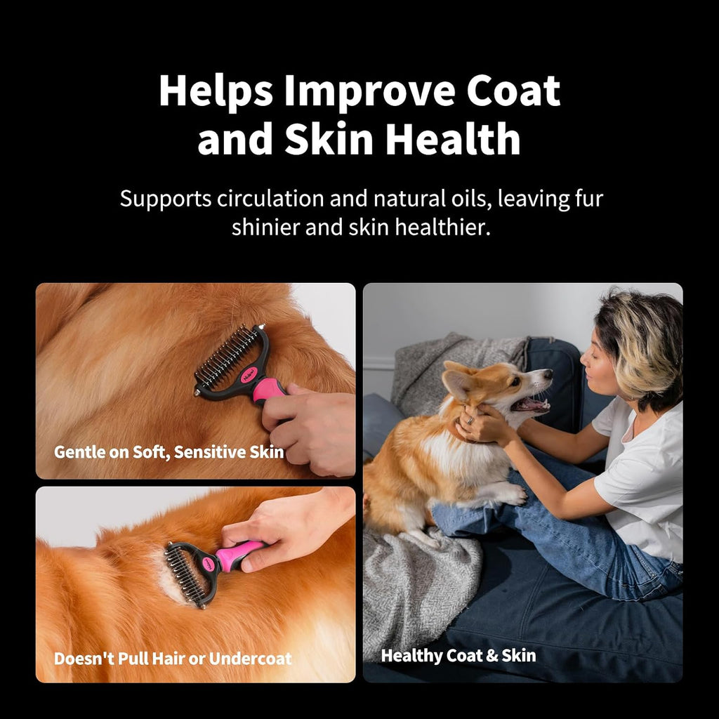 Nidawi Pet Dog Grooming Brush - Double Sided | Shedding & Dematting Undercoat Rake Comb, For Dogs and Cats, Helps Reduce Tangles, Shedding & Matts, Medium & Long Hair