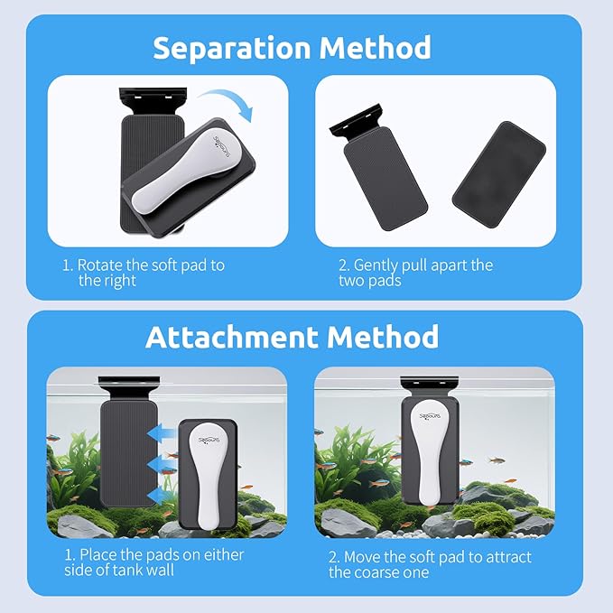 SEAOURA Magnetic Aquarium Glass Cleaner，Algae Scraper for Aquarium Fish Tank， Fish Tank Algae Clean Brush Dual-Sided Side Floating Aquarium Magnetic Brush (L)