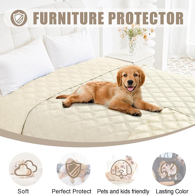 Smiry Waterproof Dog Bed Cover Blanket 30x70, Soft Reversible Pet Blanket, Washable Leakproof Cats Dogs Couch Cover for Sofa, Couch, Furniture, Beige/Beige