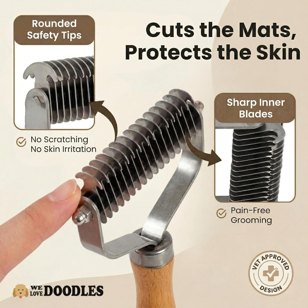 Dematting Comb for Dogs, Undercoat Rake Grooming Tool For Matted Pet Hair | Best Dematting Brush For Doodles & Poodles, Detangling De Matted Hair, Tool For Removing Shedding Fur, Cat Deshedder Brushes