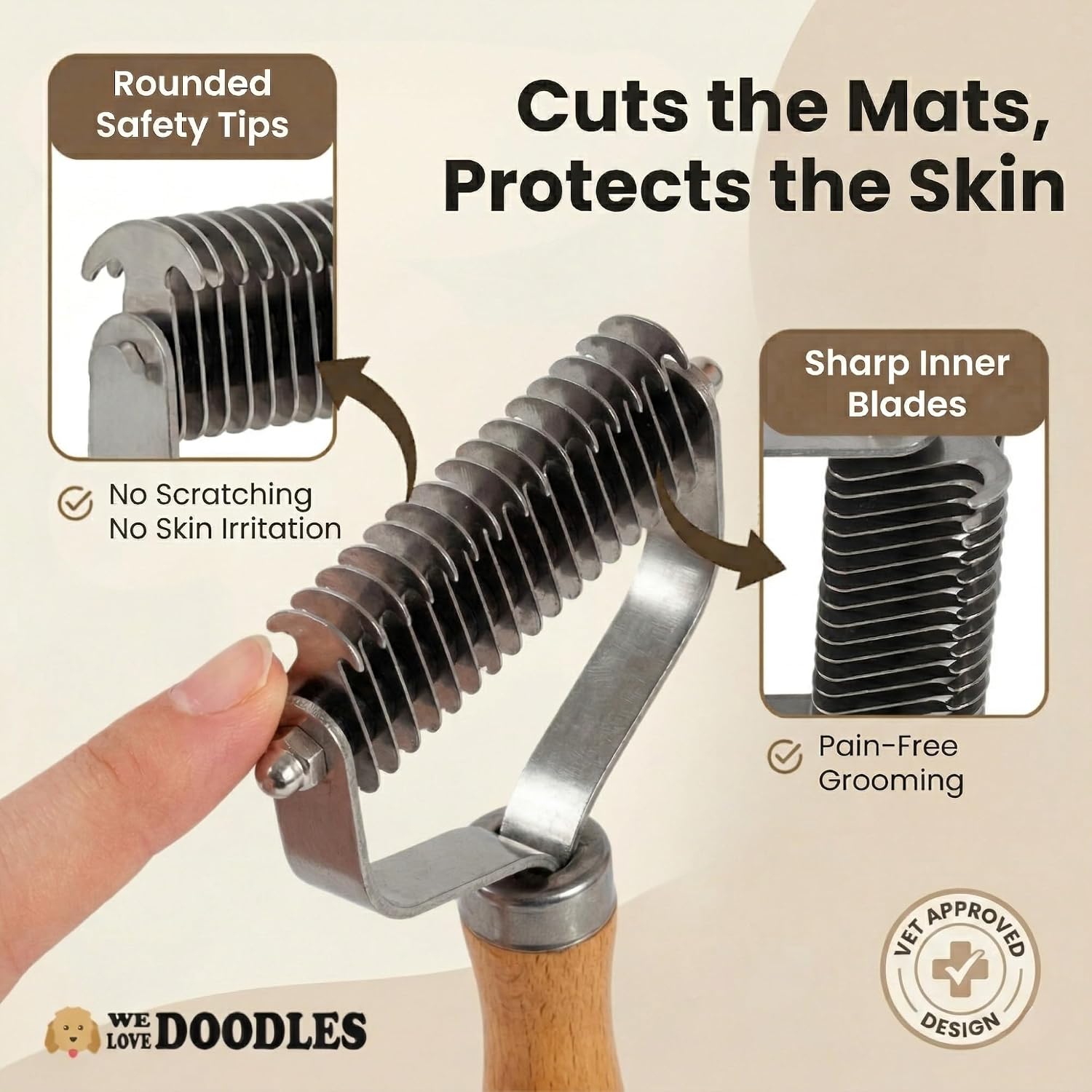 Dematting Comb for Dogs, Undercoat Rake Grooming Tool For Matted Pet Hair | Best Dematting Brush For Doodles & Poodles, Detangling De Matted Hair, Tool For Removing Shedding Fur, Cat Deshedder Brushes