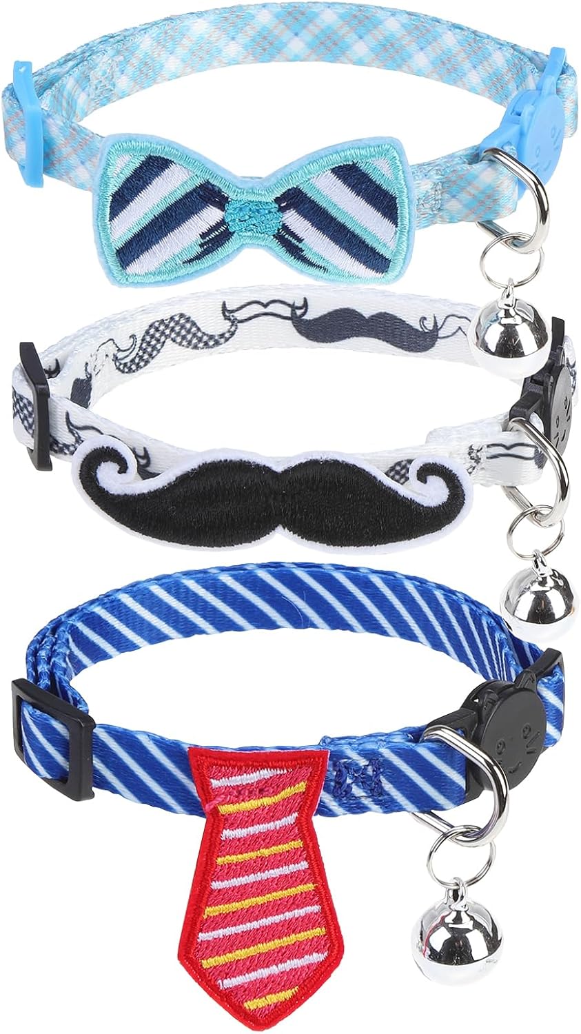 PUPTECK Cat Collar Breakaway with Bells, Adjustable Kitten Collar Outfit | for Girl Boy Small Pet Puppy Bunny, Cute Costume Accessory with Safety Release Buckle (Sticker-Gentlemen)