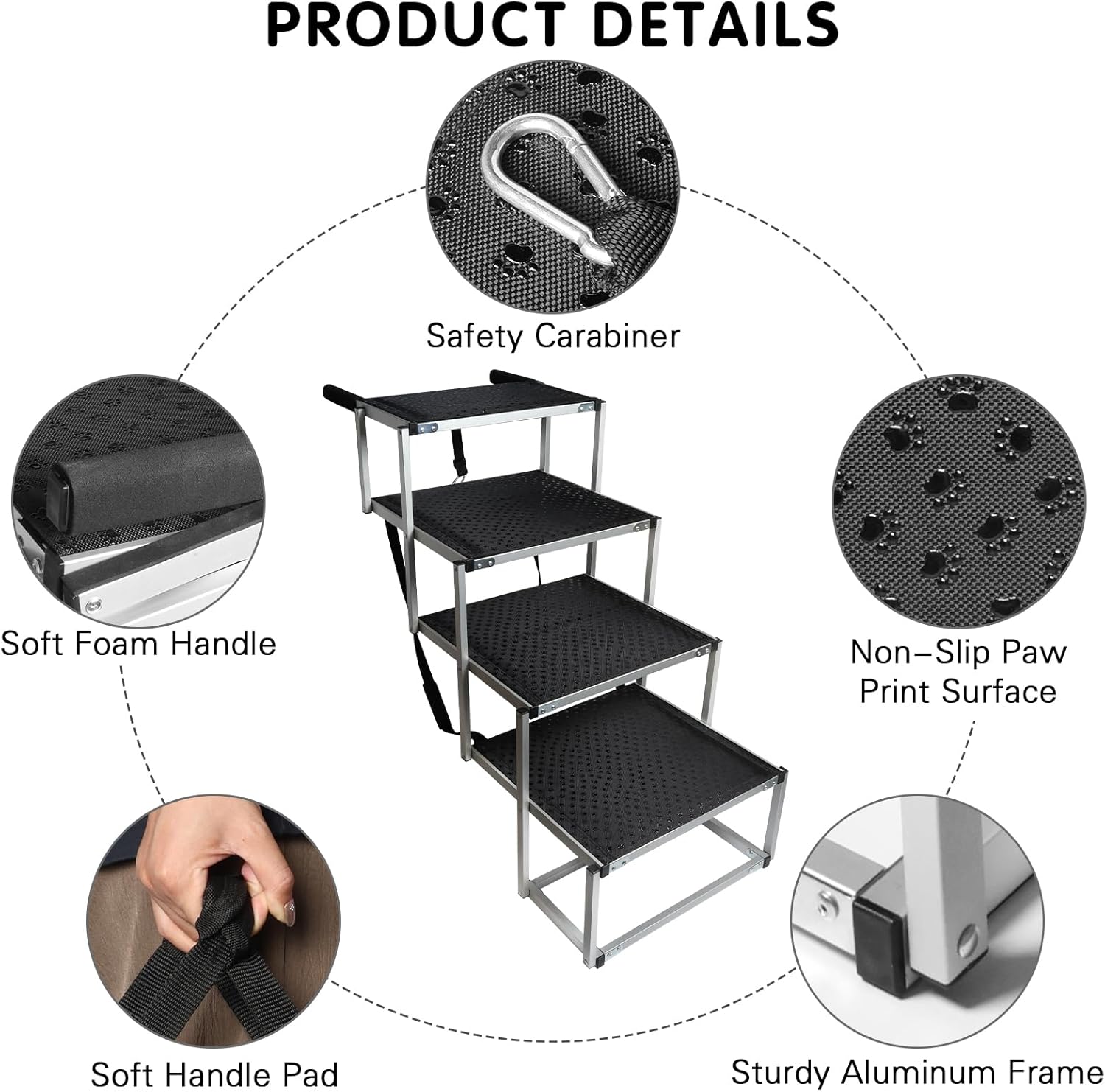 DGSL Folding Dog Stairs for Car, 16.9" Wide 4-Step Non-Slip Pet Steps | Portable Pet Stairs for Vehicle Access, Large Dogs, SUVs, Trucks and Home use