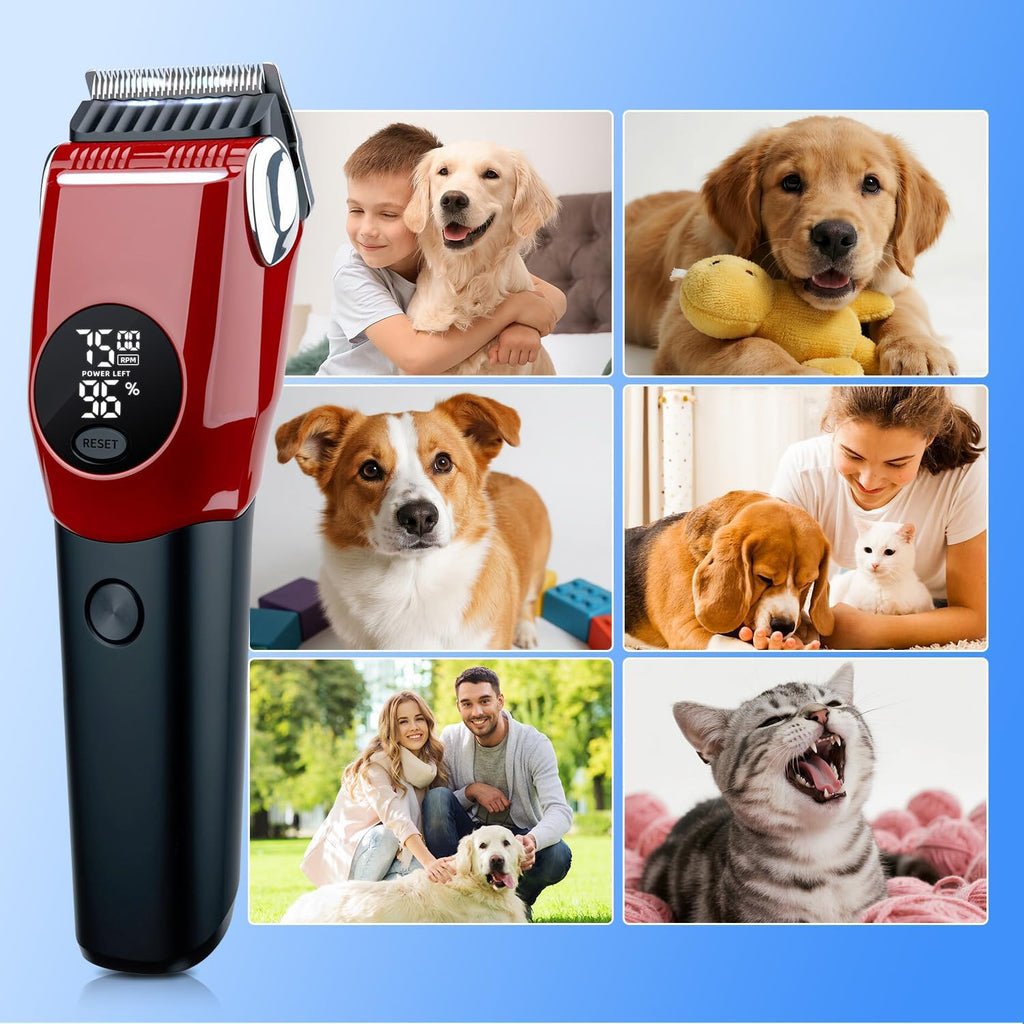 Mcbazel Dog Clippers Grooming Kit, Low Noise Rechargeable Cordless Adjustable Pet Hair Shaver Trimmers Set for Dogs, Cats and Other Pets [Red]