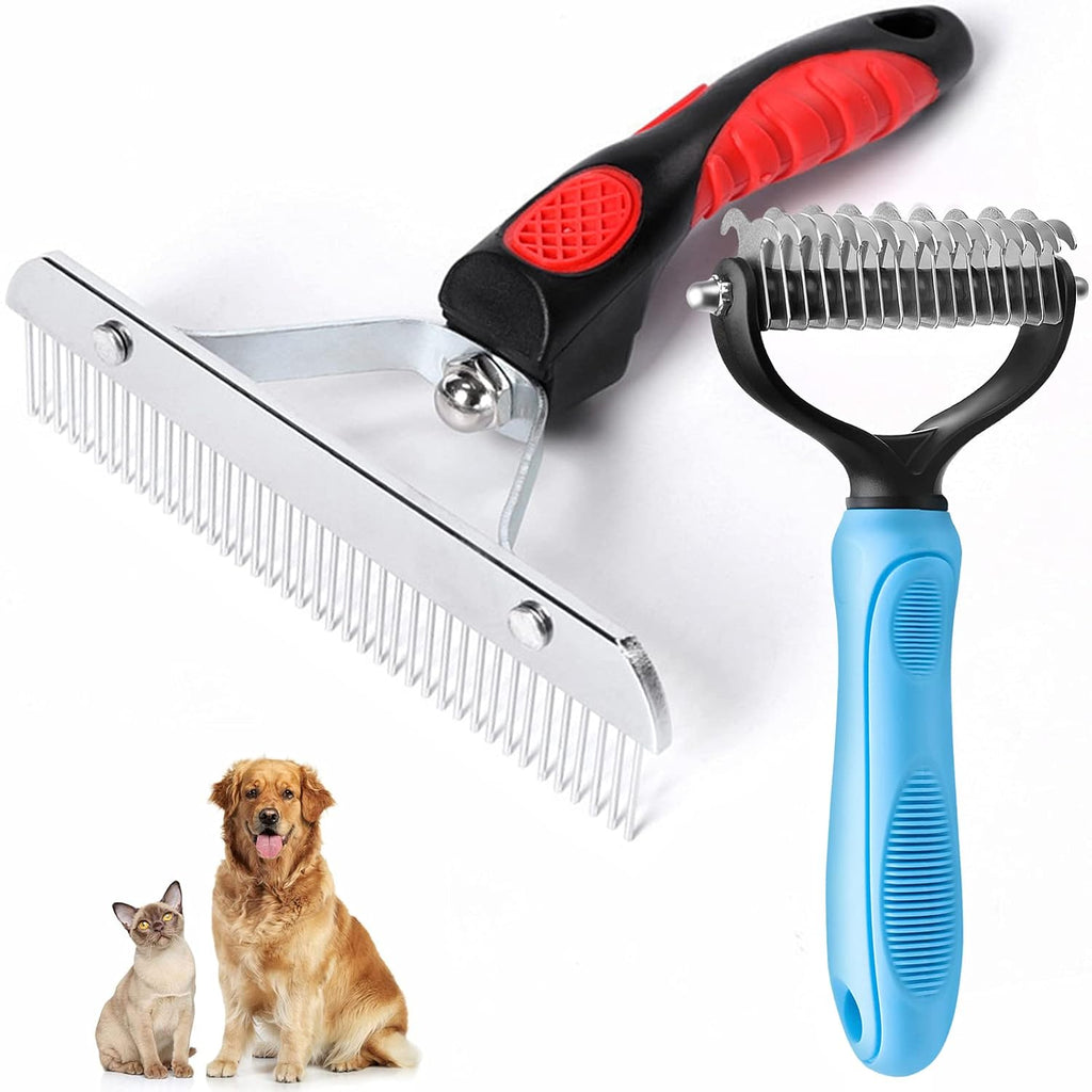 Long Tooth Undercoat Grooming Rake + Curved-Tooth Detangling Comb | Dematting Tool Set, Pet Beauty Brushes, For Large Dog Horse,German Shepherd Comb, Husky Brush,Double-Sided Detangling Comb