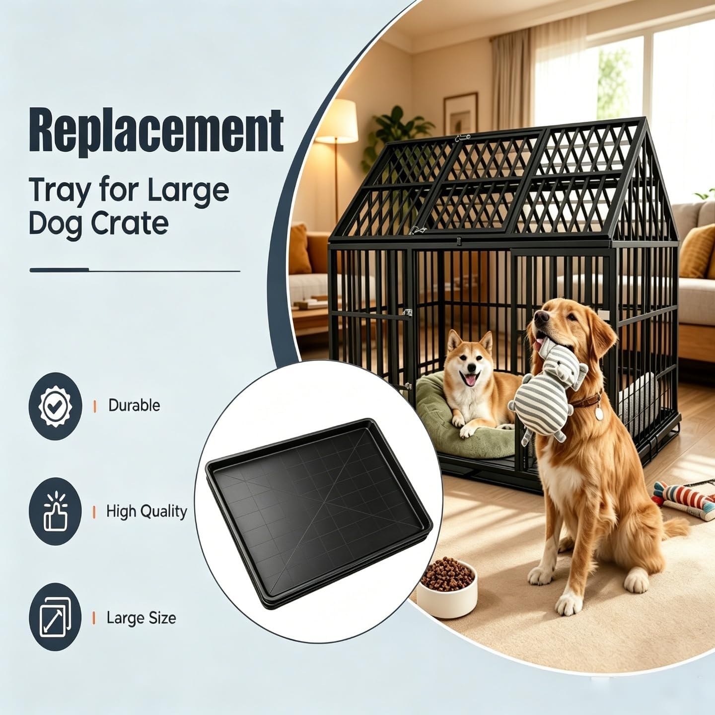 Replacement Tray for 64 Dog Crates, 2 Pack Black, Leak-Proof Plastic, 31.5 x 27.6 Inch, Deep Edge, Easy to Clean