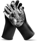 Pet Grooming Gloves—Heat Resistant Dog Washing Gloves with High-Density Teeth, Dog Bath Scrubber with Enhanced Five Finger Design, Silicone Gloves for Dogs and Cats Bathing, Massage (Dark)
