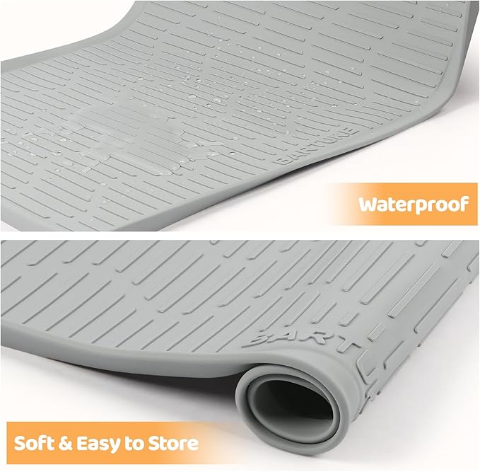 Silicone Cat & Dog Food Mat, 40" x 22" Extra Large Pet Feeding Mat for Cats and Dogs Bowl, Pet Placemat for Food and Water with Raised Edge, Waterproof, Leakproof (Grey)