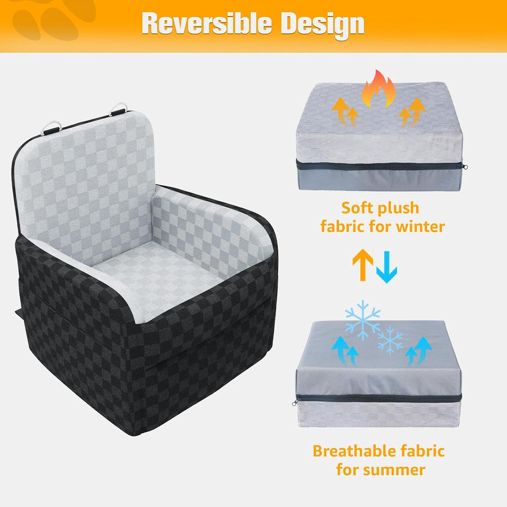 Waterproof Dog Car Seat for Small Medium Dogs, 6in Memory Foam | Pet Booster Seat for Dogs up to 26 lbs with Pockets, Detachable Washable Pet Carseat with Y-Shape Safety Belt