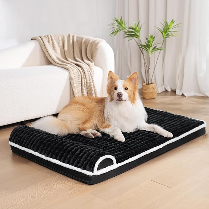 Orthopedic Dog Bed Large Sized Dog with Pillow 36''X24'', Waterproof Soft Comfortable Egg Crate Foam Pet Crate Beds Mat with Removable Washable Cover and Non-Slip Bottom, Black