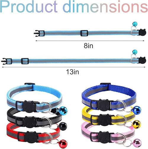 12 Pcs Reflective Breakaway Cat Collars with Bells Adjustable Buckle Kitten Collars Soft Nylon Identification Collares Gifts for Puppy Kittens Pet Supplies Accessories