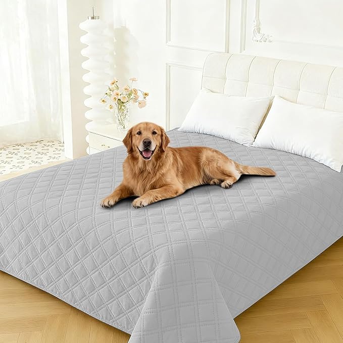 Waterproof Dog Bed Cover, Non-Slip Dog Blanket for Couch, Couch Covers for Dogs Washable, Pet Blanket for Furniture, Pet Bed Mat for Sofa, Car, Pet Supplies (82x120 Inch, Light Grey)