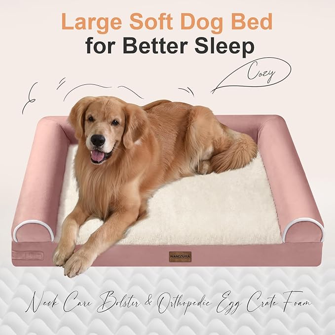 Large Dog Bed Orthopedic Washable: Extra Large Sized Beds for Jumbo Dogs Egg Crate Foam Sofa Couch Waterproof Removable Cover - Pink