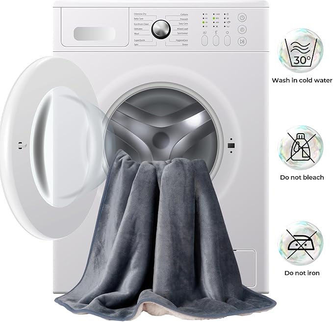 Sunheir Waterproof Blanket for Bed & Couch, Reversible Soft Sherpa Fleece Flannel Throw 86"x90", Leakproof Spill-Proof Dog Pet Blanket, Furniture & Sofa Protector, Camping, Travel, Queen, Grey