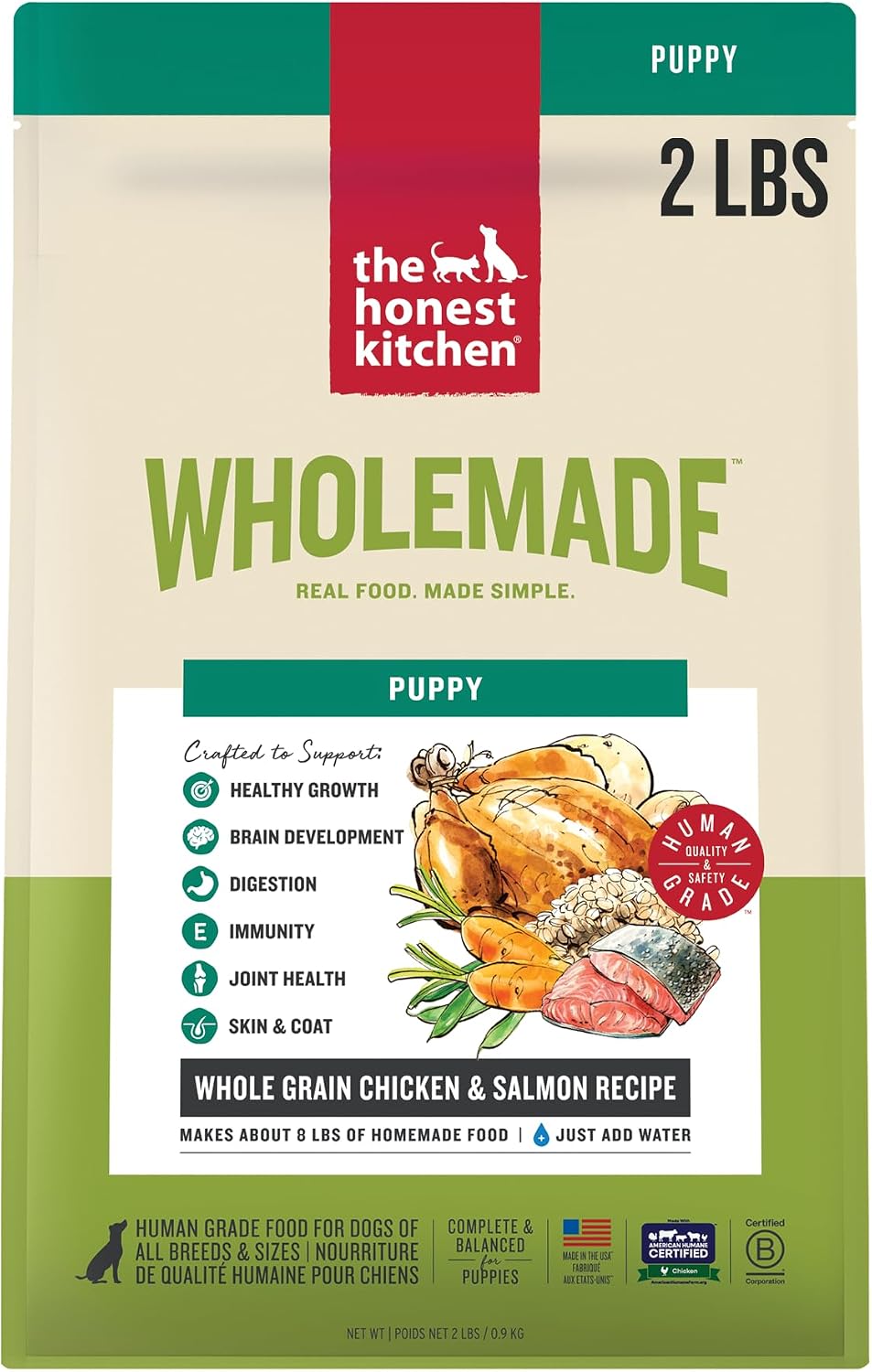 The Honest Kitchen Human Grade Wholemade™ Whole Grain Chicken & Salmon Dehydrated Puppy Dog Food, 2lb Bag (Makes 8lbs)