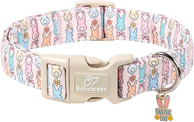 Easter Dog Collar for Small Dogs - Pastel Bunny Easter Collars for Female Dogs, Cute Spring Girl Dog Collar, Lightweight Adjustable Cartoon Holiday Pet Collars S