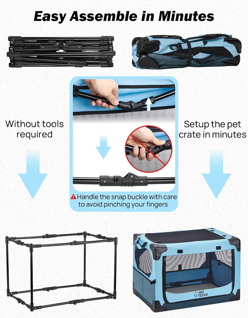 JOYTUTUS Collapsible Dog Crate, 26 Inch Portable Pet Crate for Car, Travel Dog Kennel Foldable Dog Crate for Medium Dog 44lbs, Soft Cat Carrier Fit for Indoor & Outdoor/Car Back Seat/Trunk (Blue)