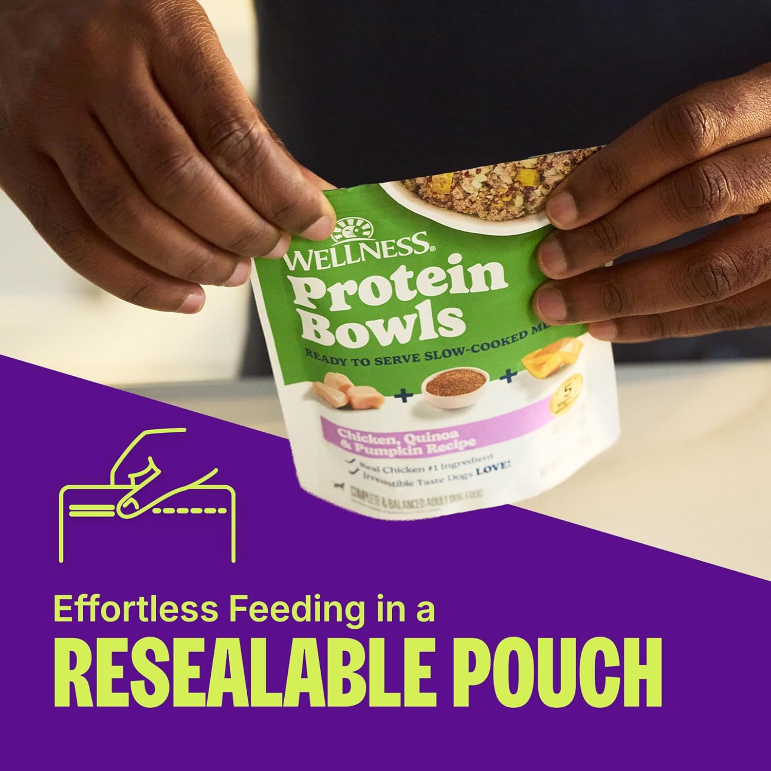 Wellness Protein Bowls Adult Wet Dog Food, Fresh Alternative, Wholesome Grains, Natural, Lamb, Red Rice, and Peas Recipe, 6.2 oz, Pack of 6 Pouches