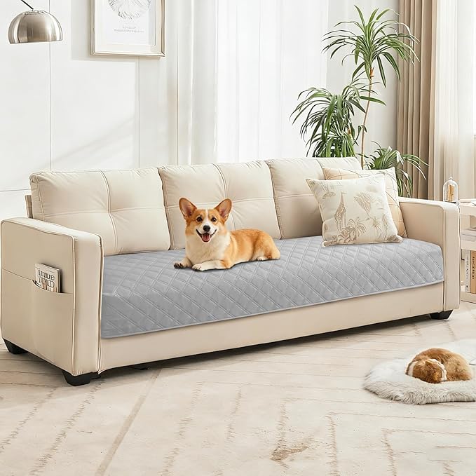 Waterproof Couch Covers for Pets, Waterproof Dog Bed Cover, Anti-Slip Soft Dog Blankets, Couch Cover for Dogs Washable, Pet Blanket for Puppy Large Dogs Cat (82x82 Inch, Light Grey)