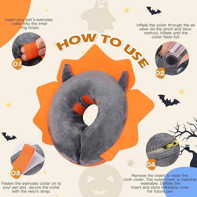 IEUUMLER Inflatable Recovery Dog Collar, Protective Donut Cone, Adjustable Soft Collar for Dog and Cat After Surgery Prevent from Biting & Scratching EU002 - Grey Demon XL