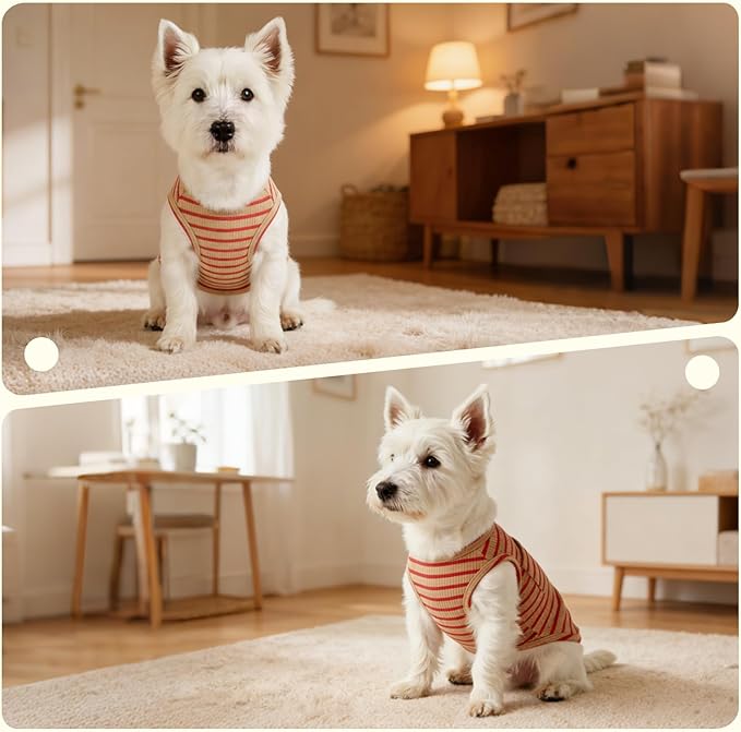 Dog Clothes, Stripe Dogs Shirts for Small & Medium Breeds, Pet Tank Top, Breathable Waffle Fabric Puppy Outfit, Shirt for Chihuahua, Yorkie, Dachshund, Corgi (4Pack, XLarge)