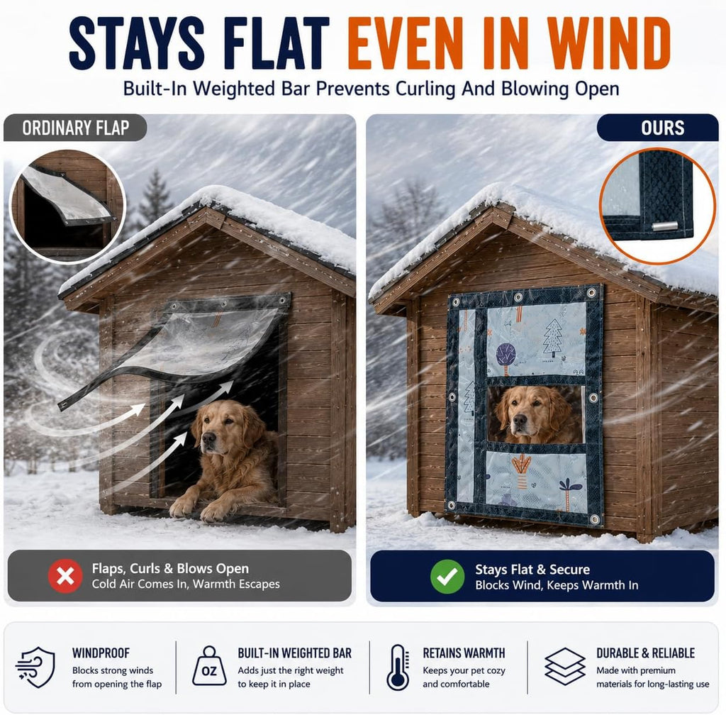 Dog Door Flap, Insulated Windproof Magnetic Replacement Pet Door Cover with Clear Window & Weighted Bottom Bar,for Dog Houses, Cat Houses, and Other Pet Shelters,2 Sizes (23.6 * 27.6)