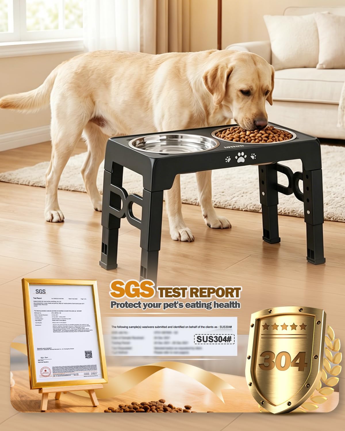 Jovrun Elevated Dog Bowls for Medium Large Size Dogs, Non-Slip Dog Feeder with 2 Stainless Steel Dishes, 5 Heights Adjustable Raised Bowls to 3.15″-8.66″-9.84″-11.02″-12.2″