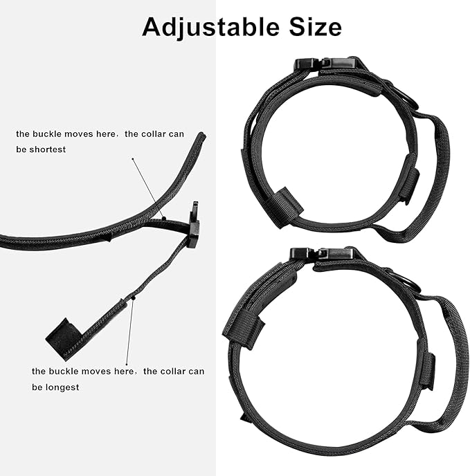 DAGANXI Tactical Dog Collar, Adjustable Military Training Nylon Dog Collar with Control Handle and Heavy Metal Buckle for Medium and Large Dogs, with Patches and Airtags Case (M, Black)