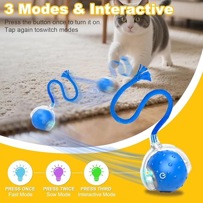 2-Pack Interactive Cat Toys Ball for Indoor Cats＆Dog,Automatic Cat Toy with Smart Obstacle Avoidance&Bird Chirps,Includes 8 Cat Spiral Spring,Cat Enrichment Toys for Indoor Cats(Red＆Blue)