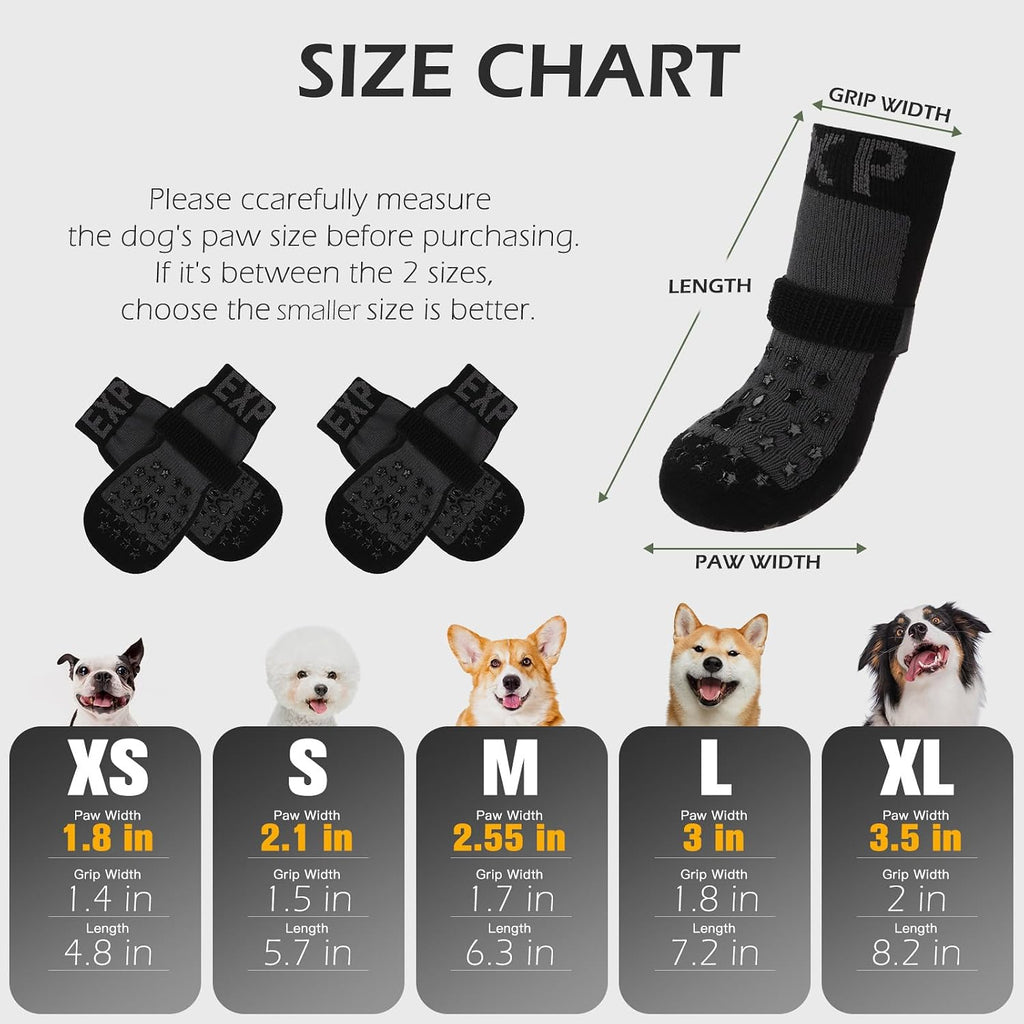 Anti Slip Dog Socks to Prevent Licking Paws, Dog Shoes for Hot Pavement, Booties for Hardwood Floors, Dog Boots & Paw Protectors with Grippers for Small Medium Large Senior Dogs Black