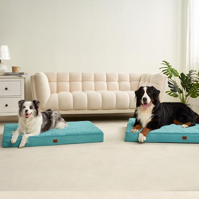EHEYCIGA Orthopedic XL Dog Beds for Extra Large Dogs with Removable Washable Cover for Crate, Turquoise Blue, 41x27