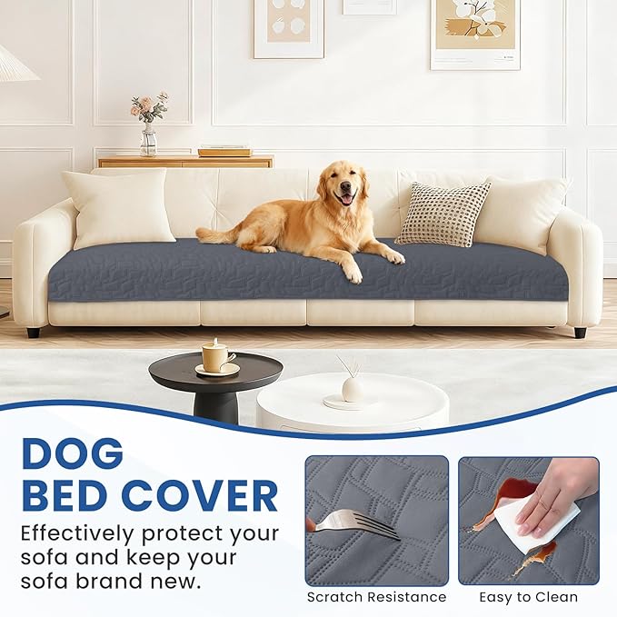 Waterproof Dog Blanket, Non-Slip Soft Pet Bed Cover, Couch Cover for Dogs Washable, Protects Sofa, Furniture, Crate, Car, Tear Resistant Leakproof Pet Blanket (68x82 Inch, Dark Grey)
