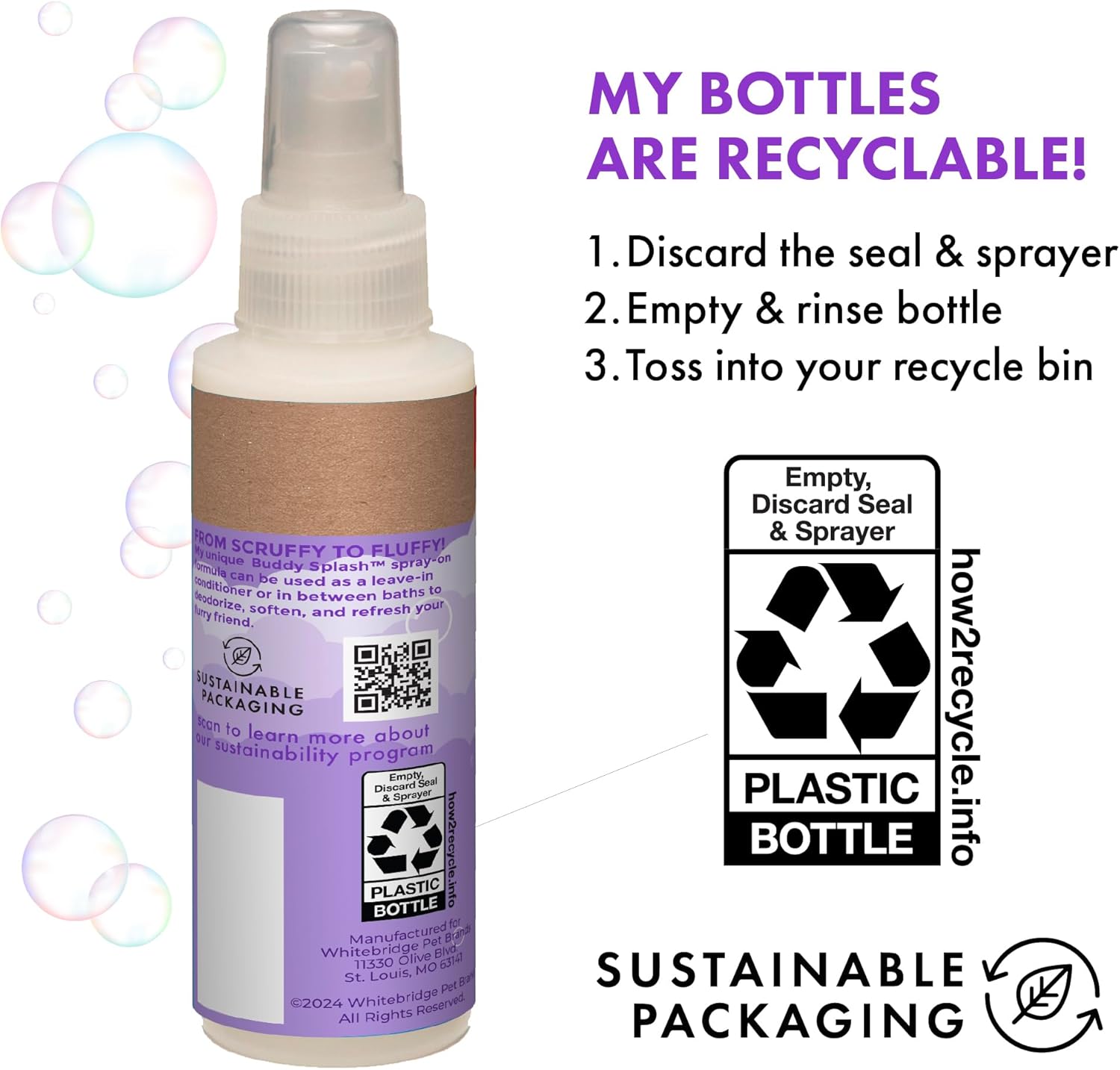 Buddy Splash Spritzer & Conditioner for Dog Grooming, Lavender & Mint, 4 Oz. Bottle